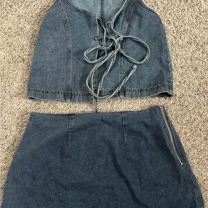 Denim Two-Piece Set with Zip Detail